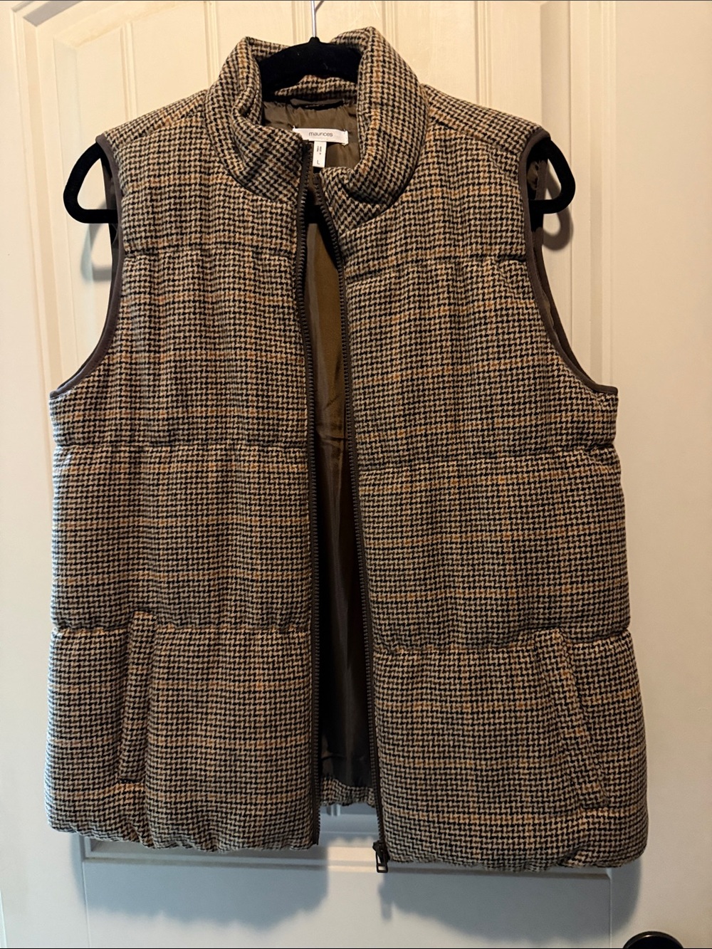 Maurices Brown and Black Houndstooth Puffer Vest